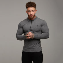 Load image into Gallery viewer, Father Sons Classic Dark Grey Zipped Polo Long Sleeve Shirt - FSH026