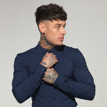 Load image into Gallery viewer, Father Sons Super Slim Stretch Classic Navy Grandad Collar - FS183