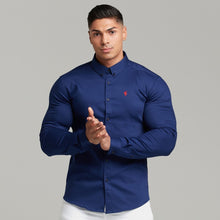 Load image into Gallery viewer, Father Sons Super Slim Stretch Navy Denim Long Sleeve (Red Emblem) - FS207