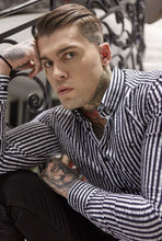 Load image into Gallery viewer, Father Sons Super Slim Stretch Black & White Stripe Drip Print Long Sleeve - FS677