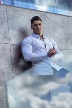 Load image into Gallery viewer, Father Sons Super Slim Stretch White & Navy Dandy Print Sleeve FS419