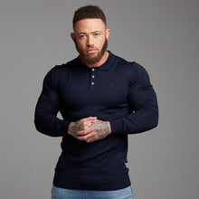 Load image into Gallery viewer, Father Sons Classic Navy Knitted Long Sleeve Polo Shirt - FSH178
