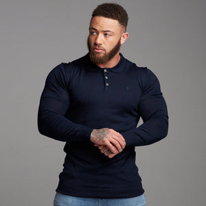 Father Sons Classic Navy Knitted Long Sleeve Polo Shirt - FSH178