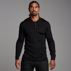 Father Sons Classic Black Knitted Long Sleeve Polo Shirt - FSH177