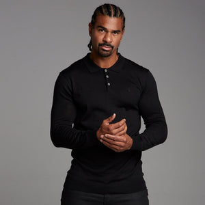 Father Sons Classic Black Knitted Long Sleeve Polo Shirt - FSH177