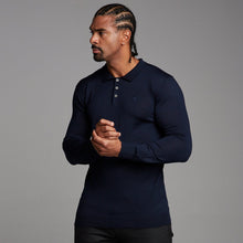 Load image into Gallery viewer, Father Sons Classic Navy Knitted Long Sleeve Polo Shirt - FSH178
