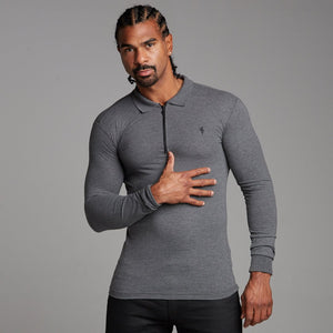 Father Sons Classic Dark Grey Zipped Polo Long Sleeve Shirt - FSH026