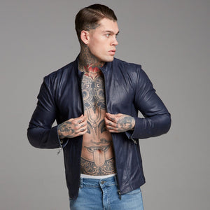 Father Sons Navy Lambs Leather Jacket - FSH217