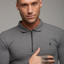 Load image into Gallery viewer, Father Sons Classic Dark Grey Zipped Polo Long Sleeve Shirt - FSH026
