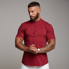 Load image into Gallery viewer, Father Sons Super Slim Stretch Classic Oxblood Grandad Collar Short Sleeve - FS292
