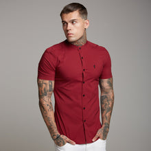 Load image into Gallery viewer, Father Sons Super Slim Stretch Classic Oxblood Grandad Collar Short Sleeve - FS292
