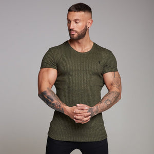 Father Sons Classic Khaki Ribbed Knit Super Slim Long Line Crew - FSH172