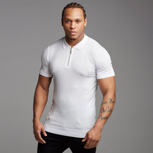 Father Sons Classic White and Gold Zip Knitted Short Sleeve Polo Shirt - FSH175