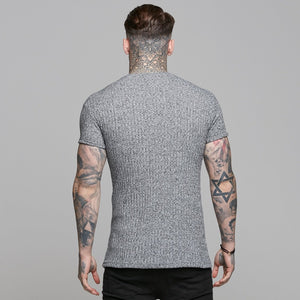 Father Sons Classic Grey Ribbed Knit Super Slim Long Line Crew- FSH173 (PRE ORDER / DISPATCH DATE 15TH JULY)