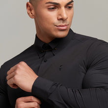 Load image into Gallery viewer, Father Sons Classic Black Stretch Shirt with Gold Pin Collar - FS569
