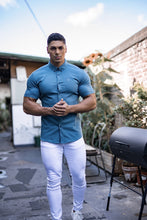 Load image into Gallery viewer, Father Sons Super Slim Stretch Teal Denim Short Sleeve - FS328
