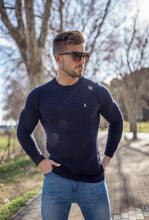 Load image into Gallery viewer, Father Sons Navy Knitted Weave Super Slim Jumper With Metal Decal - FSJ013
