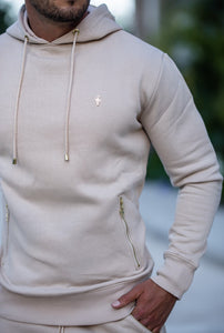 Father Sons Beige & Gold Overhead Hoodie Top with Zipped Pockets - FSH483 (PRE ORDER / DISPATCH DATE 31ST JULY)