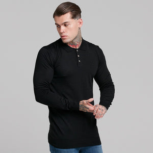 Father Sons Classic Black Knitted Long Sleeve Polo Shirt - FSH177