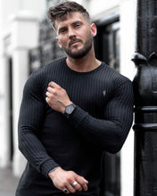 Load image into Gallery viewer, Father Sons Classic Black Ribbed Knit Super Slim Crew - FSH162
