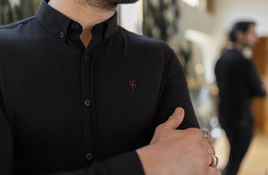 Father Sons Classic Black Lyocell Long Sleeve (Burgundy Emblem) - FS465